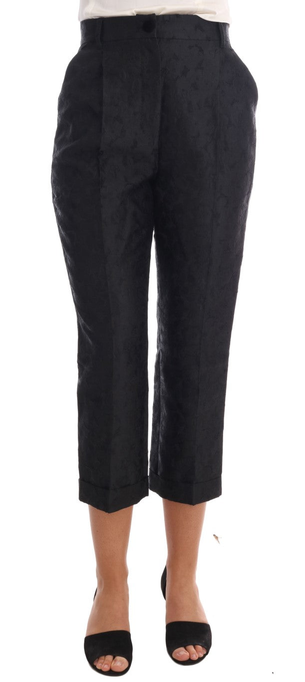 Dolce & Gabbana Black Floral Brocade Capri Women's Pants