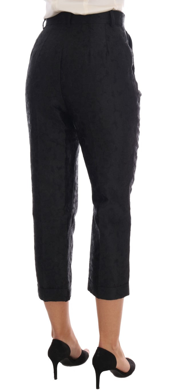 Dolce & Gabbana Black Floral Brocade Capri Women's Pants