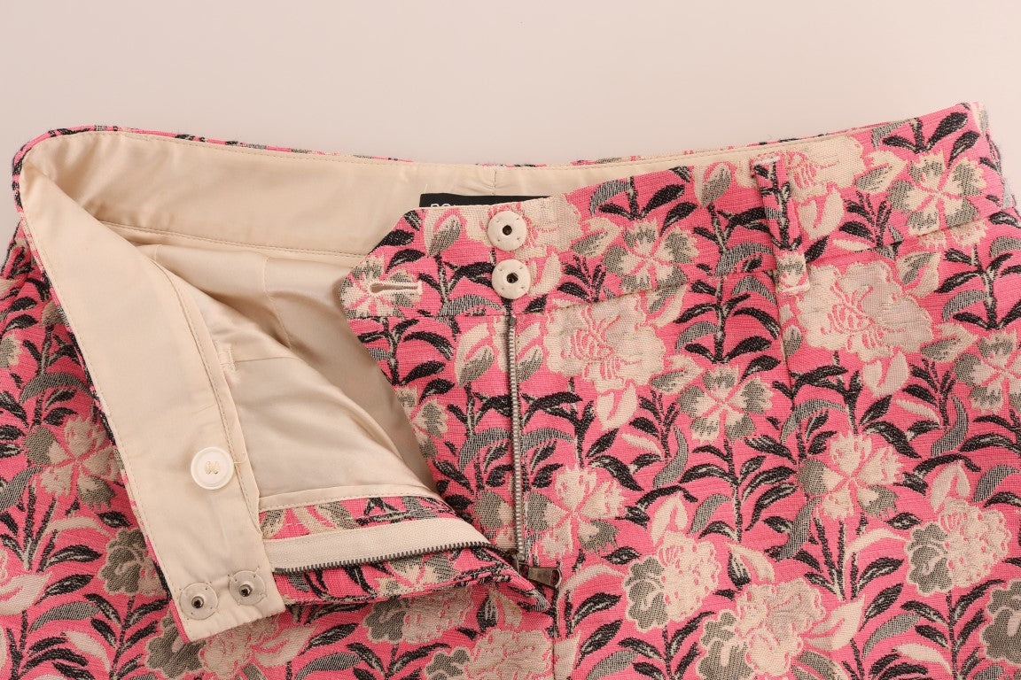 Dolce & Gabbana Pink Floral Brocade Capri Women's Pants