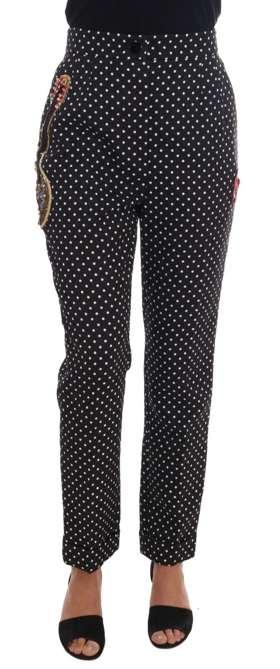 Dolce & Gabbana Black Polka Dot Sicily Crystal Women's Pants