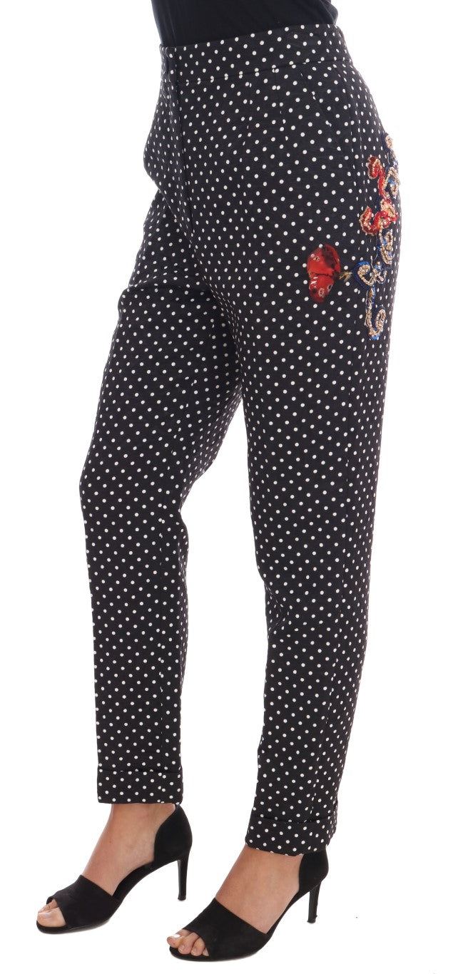 Dolce & Gabbana Black Polka Dot Sicily Crystal Women's Pants