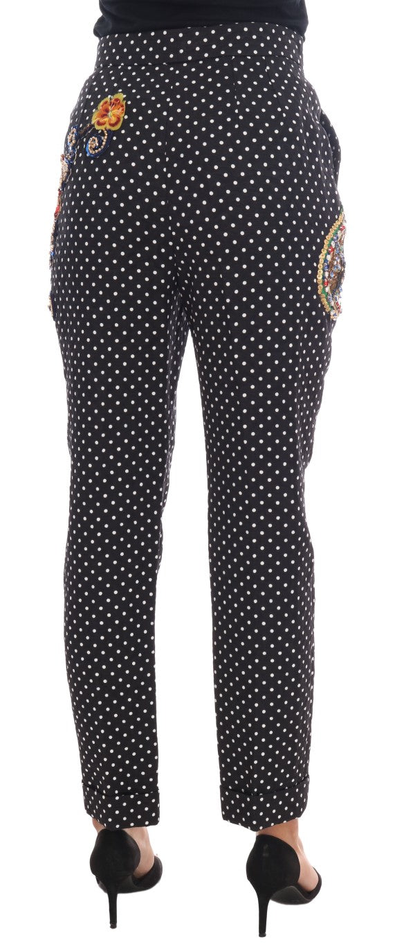 Dolce & Gabbana Black Polka Dot Sicily Crystal Women's Pants