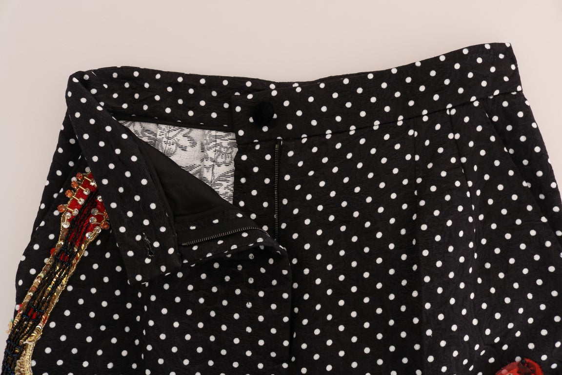 Dolce & Gabbana Black Polka Dot Sicily Crystal Women's Pants