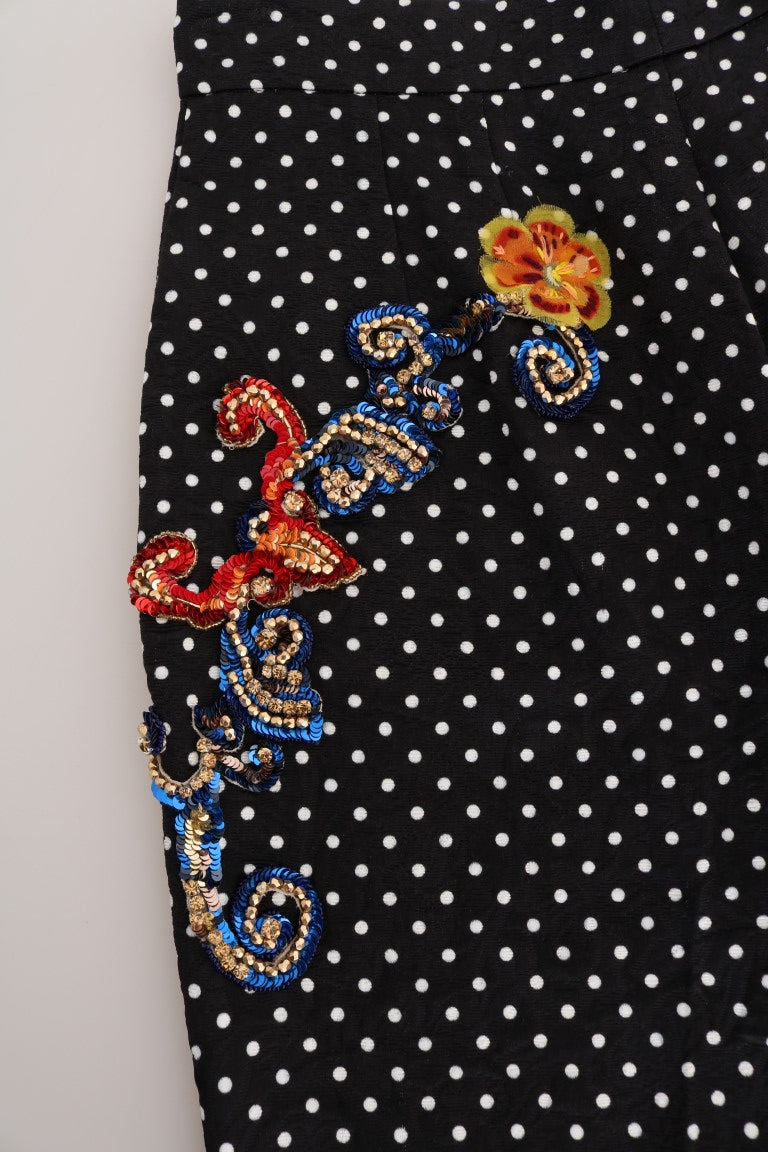 Dolce & Gabbana Black Polka Dot Sicily Crystal Women's Pants