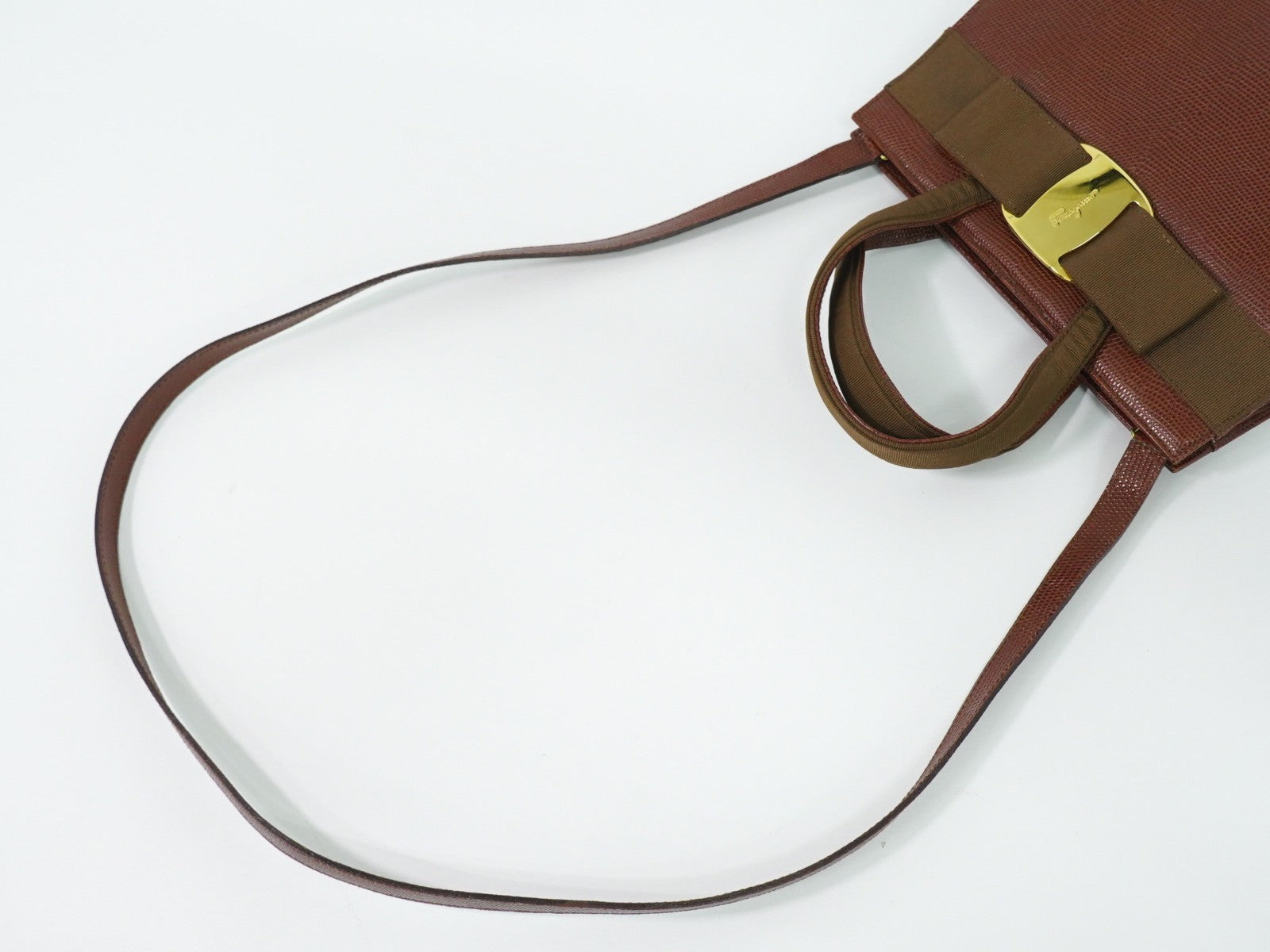 Salvatore Ferragamo Convertible Vara Bow Tote Leather Brown Leather Handbag (Pre-Owned)