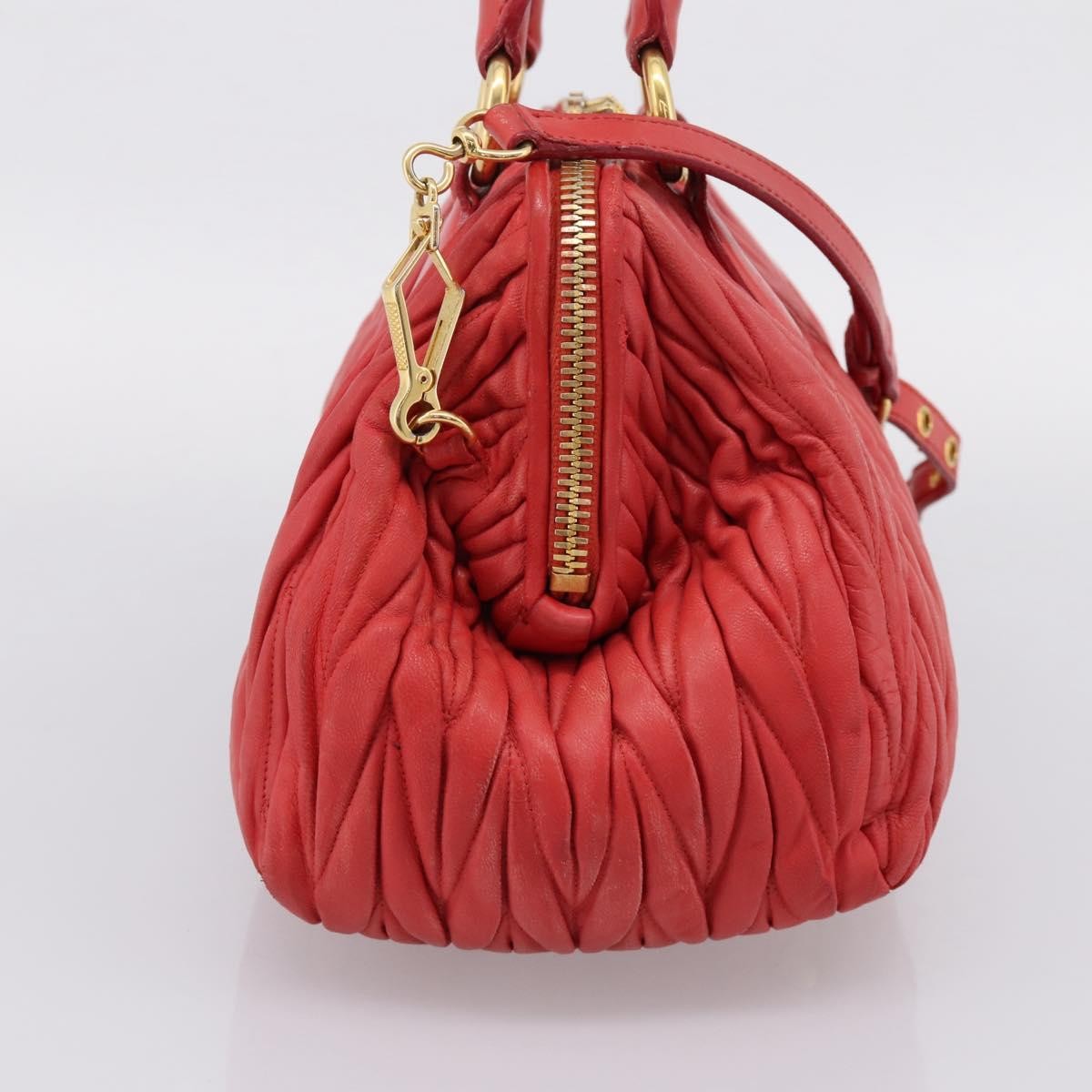 Miu Miu Madras Bowler Matelasse Leather Red Leather Handbag (Pre-Owned)