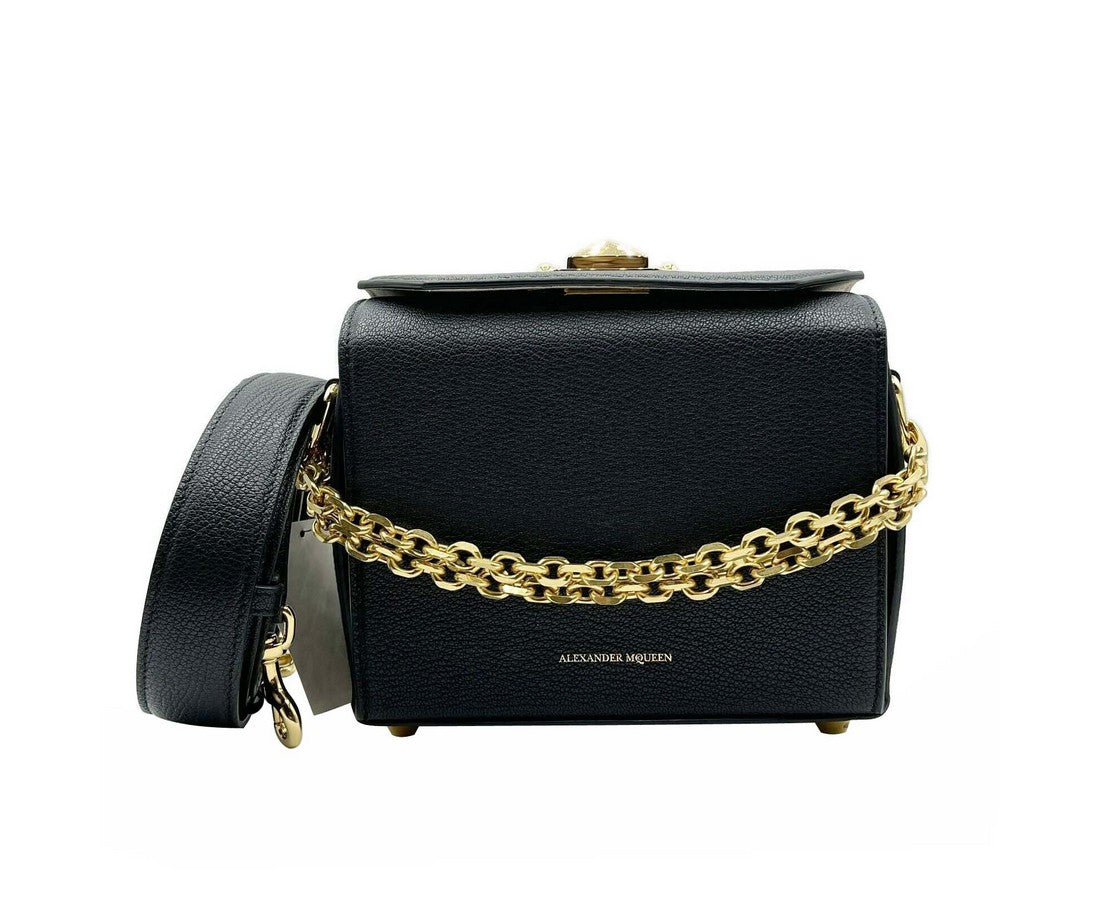 Alexander McQueen Black Leather Box 19 With Gold Hardware Crossbody Bag