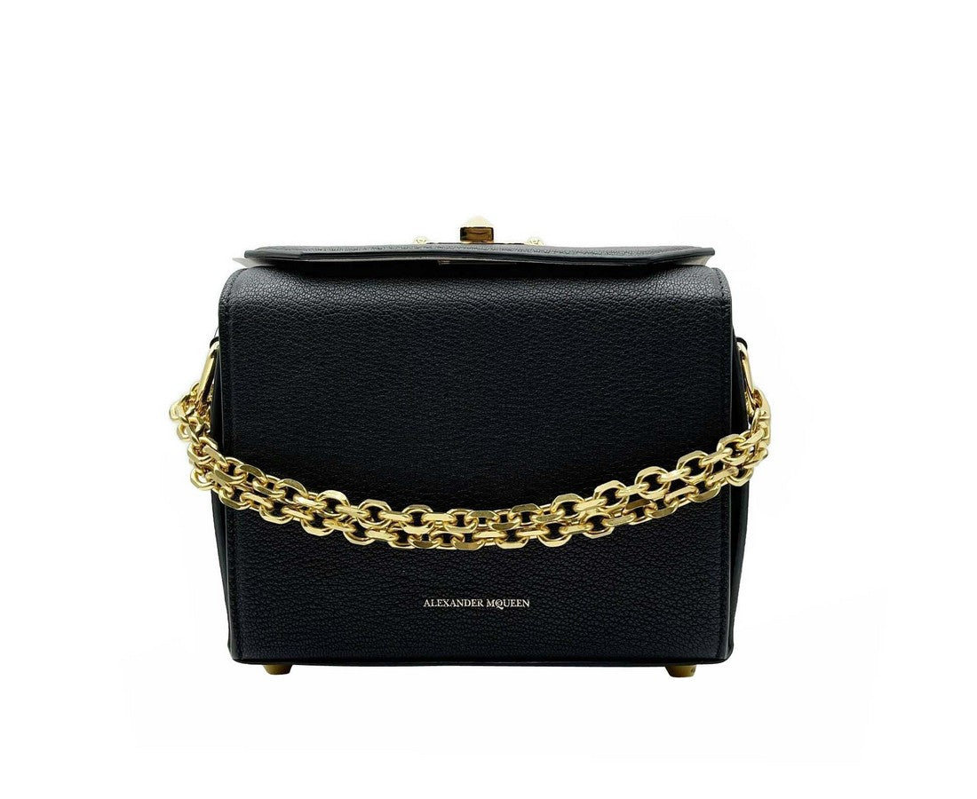 Alexander McQueen Black Leather Box 19 With Gold Hardware Crossbody Bag