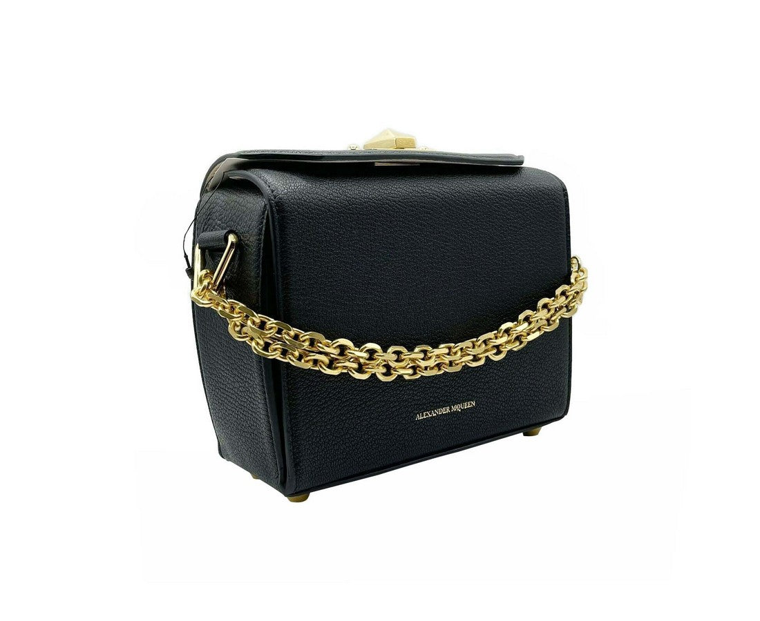 Alexander McQueen Black Leather Box 19 With Gold Hardware Crossbody Bag