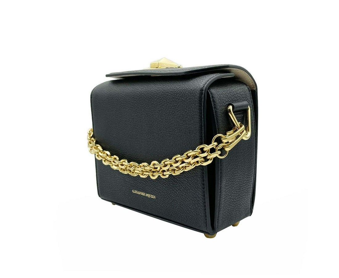 Alexander McQueen Black Leather Box 19 With Gold Hardware Crossbody Bag