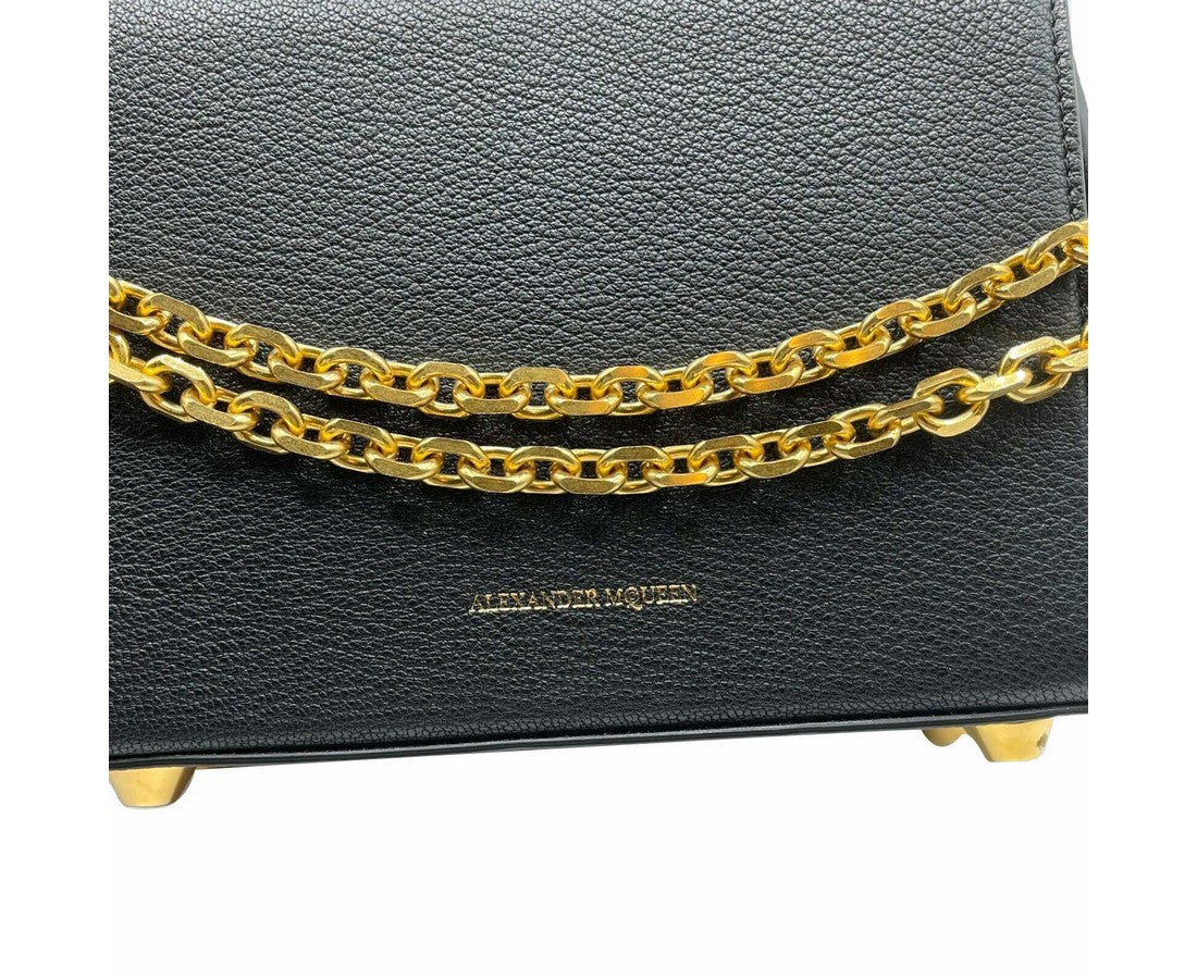 Alexander McQueen Black Leather Box 19 With Gold Hardware Crossbody Bag