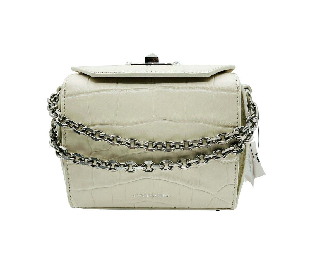 Alexander McQueen Off White Crocodile Embossed Box 16 Crossbody Bag