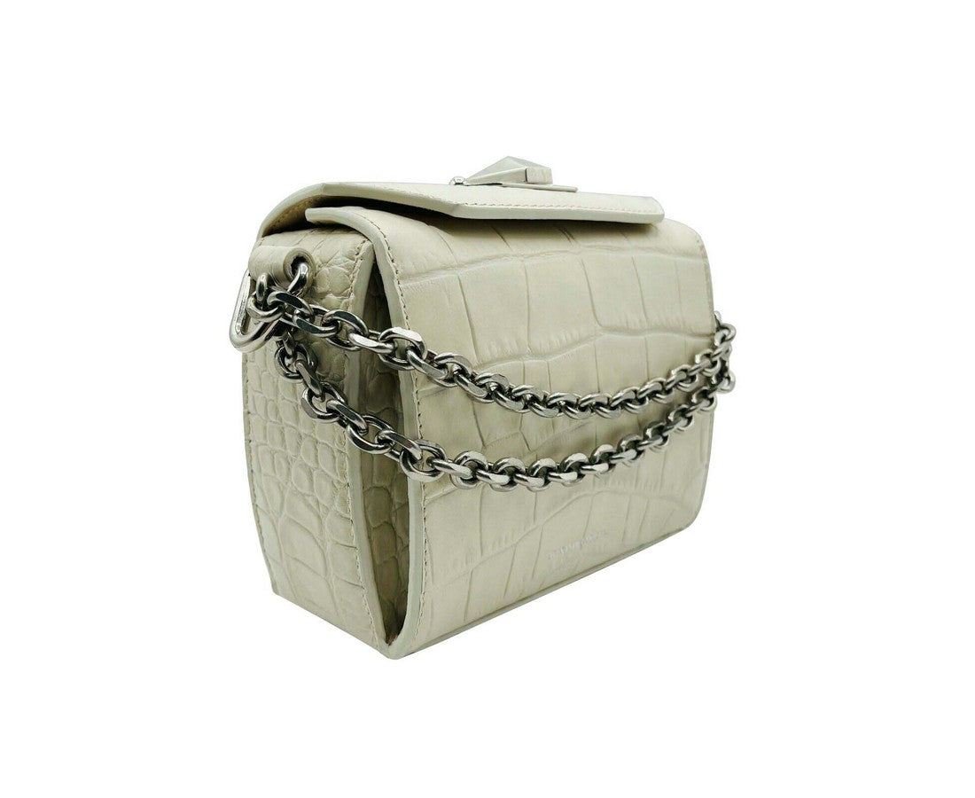 Alexander McQueen Off White Crocodile Embossed Box 16 Crossbody Bag
