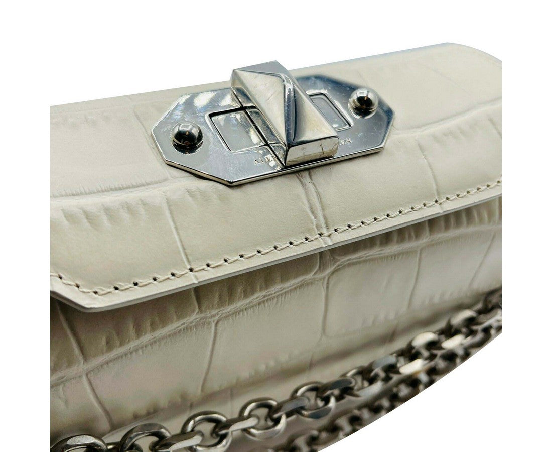 Alexander McQueen Off White Crocodile Embossed Box 16 Crossbody Bag