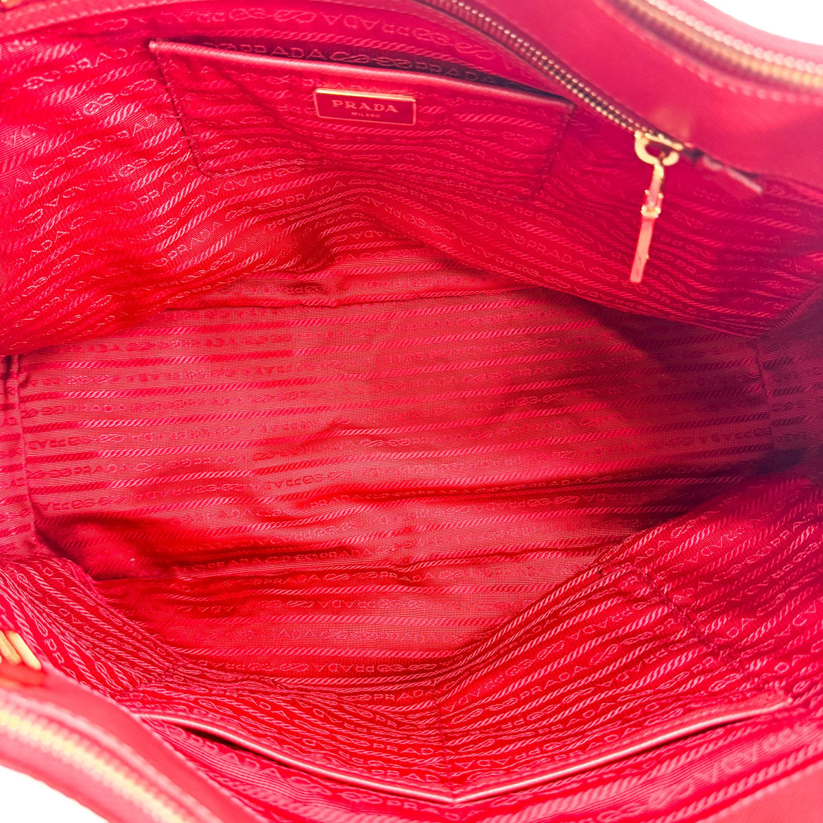 Prada Double Zip Lux Vernice Saffiano Leather Red Leather Tote Bag Bag (Pre-Owned)
