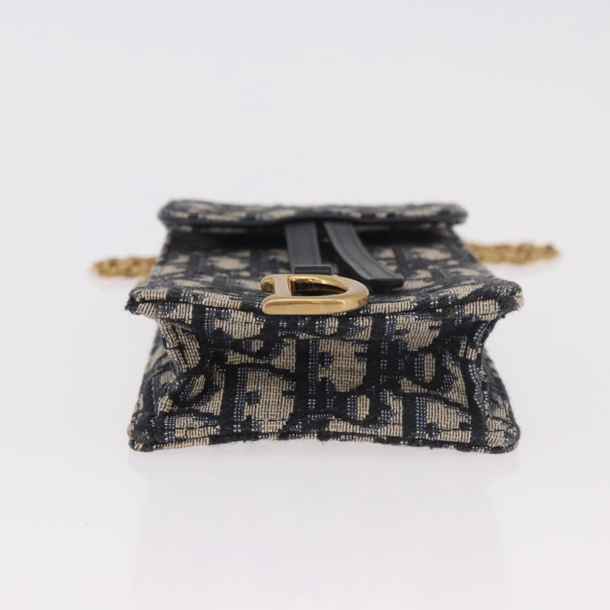 Christian Dior Vertical Saddle Chain Oblique Canvas Navy Canvas Clutche & Pouche Bag (Pre-Owned)