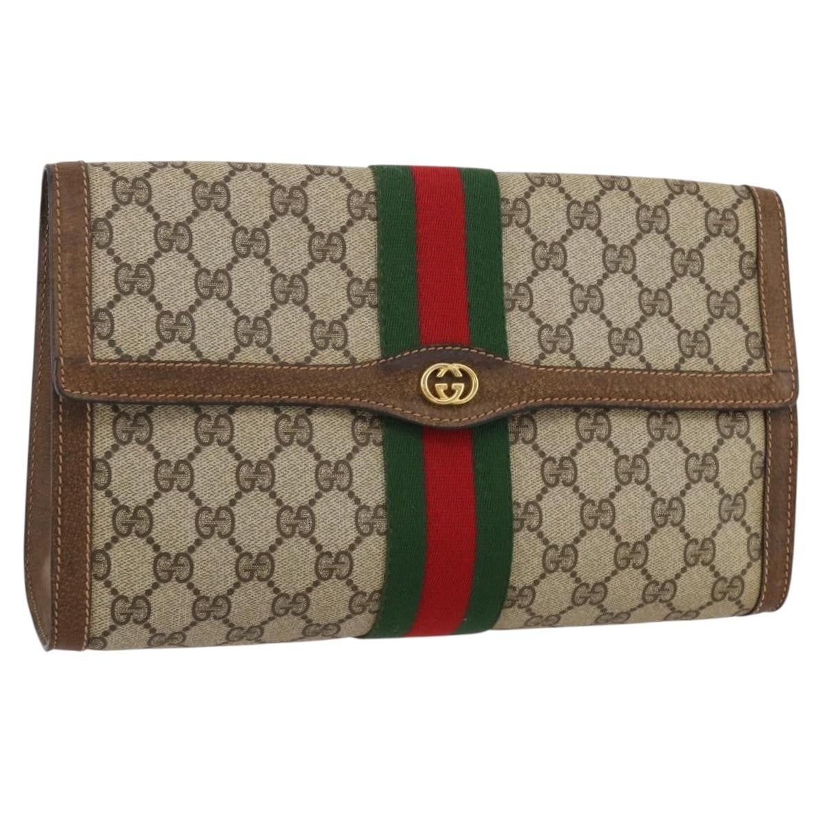 Gucci Vintage Web Flap Clutch Gg Coated Canvas Beige Canvas Clutche & Pouche Bag (Pre-Owned)