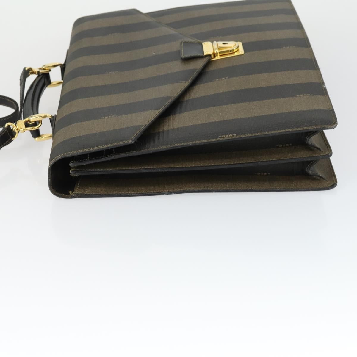 Fendi Vintage Pequin Coated Canvas Brown Canvas Briefcase Bag (Pre-Owned)