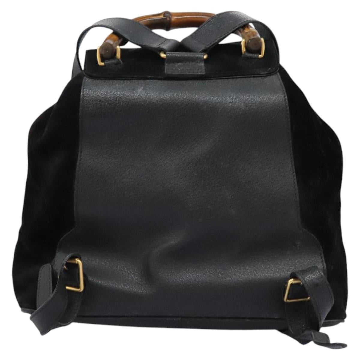 Gucci Vintage Bamboo Suede And Leather Black Suede Backpack Bag (Pre-Owned)