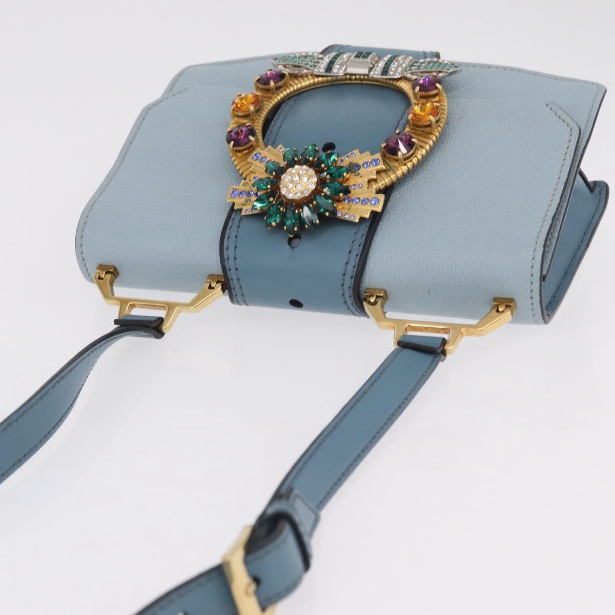 Miu Miu Madras Crystal Buckle Leather Blue Leather Shoulder Bag Bag (Pre-Owned)