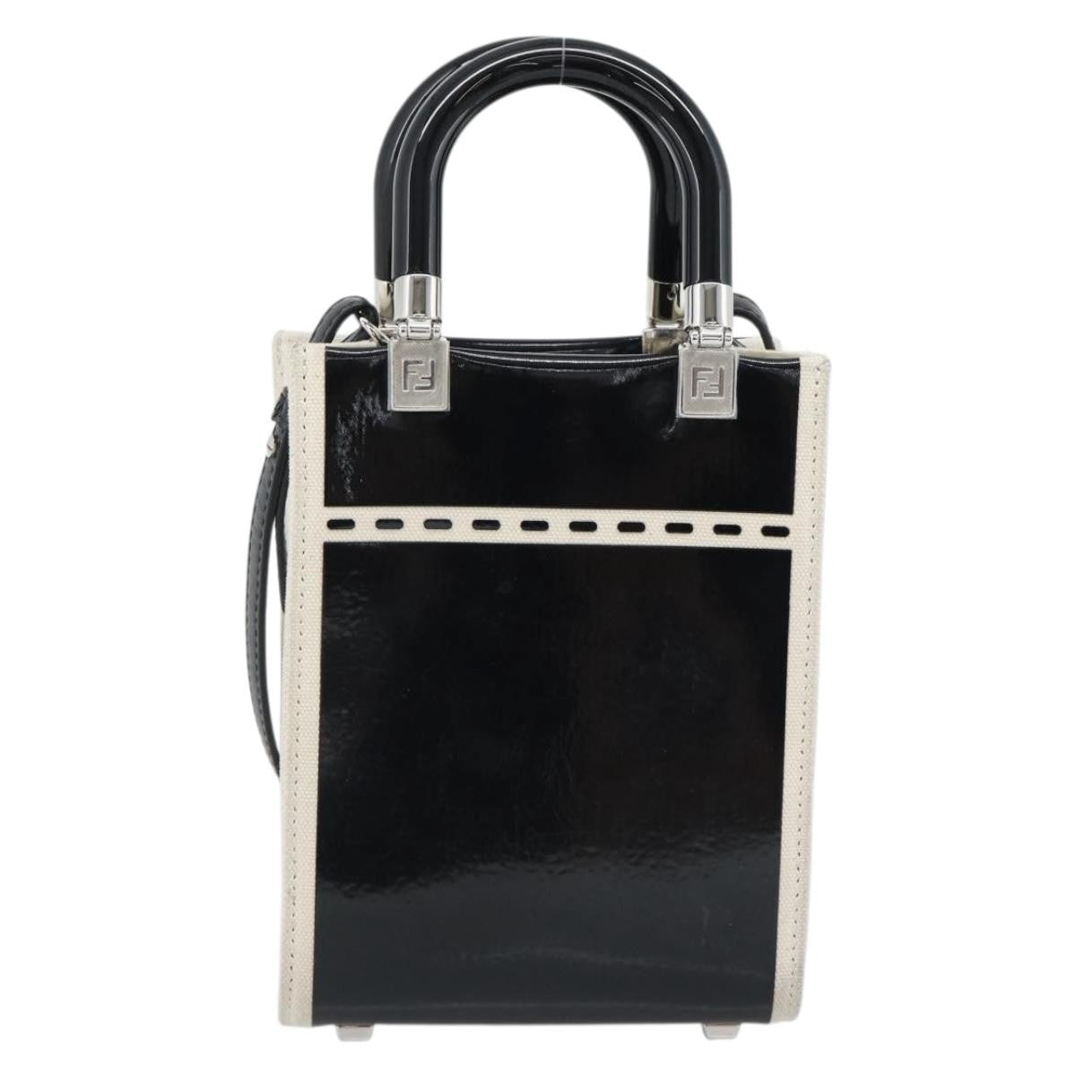Fendi Sunshine Shopper Patent And Canvas Black Patent_Leather Tote Bag Bag (Pre-Owned)