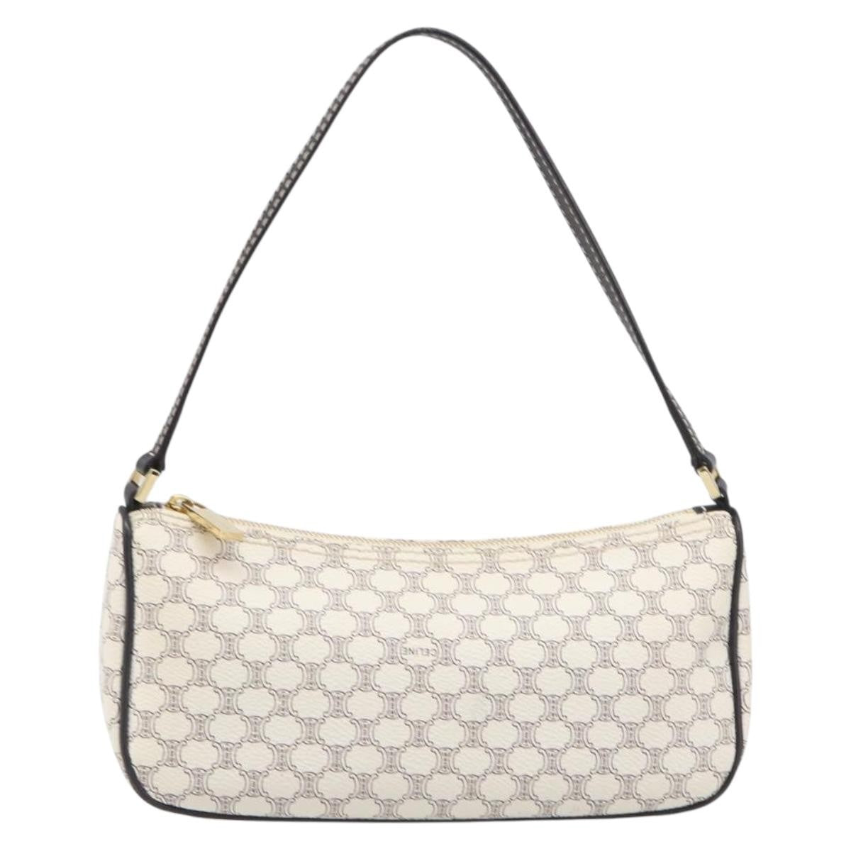Celine Triomphe Macadam Zip Shoulder Bag Canvas White Pvc Clutche & Pouche Bag (Pre-Owned)