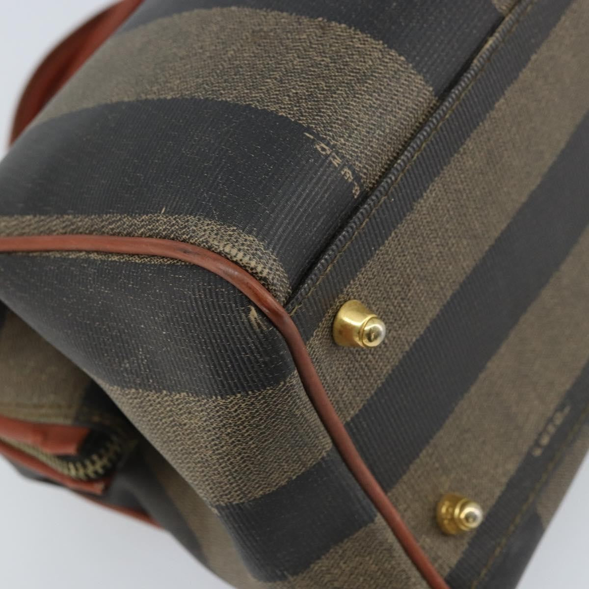 Fendi Vintage Pequin Convertible Boston Coated Canvas Brown Canvas Handbag (Pre-Owned)