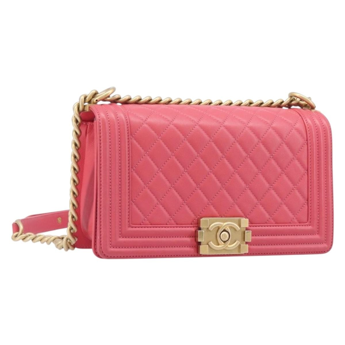 Chanel Boy Flap Quilted Lambskin Pink Leather Shoulder Bag Bag (Pre-Owned)