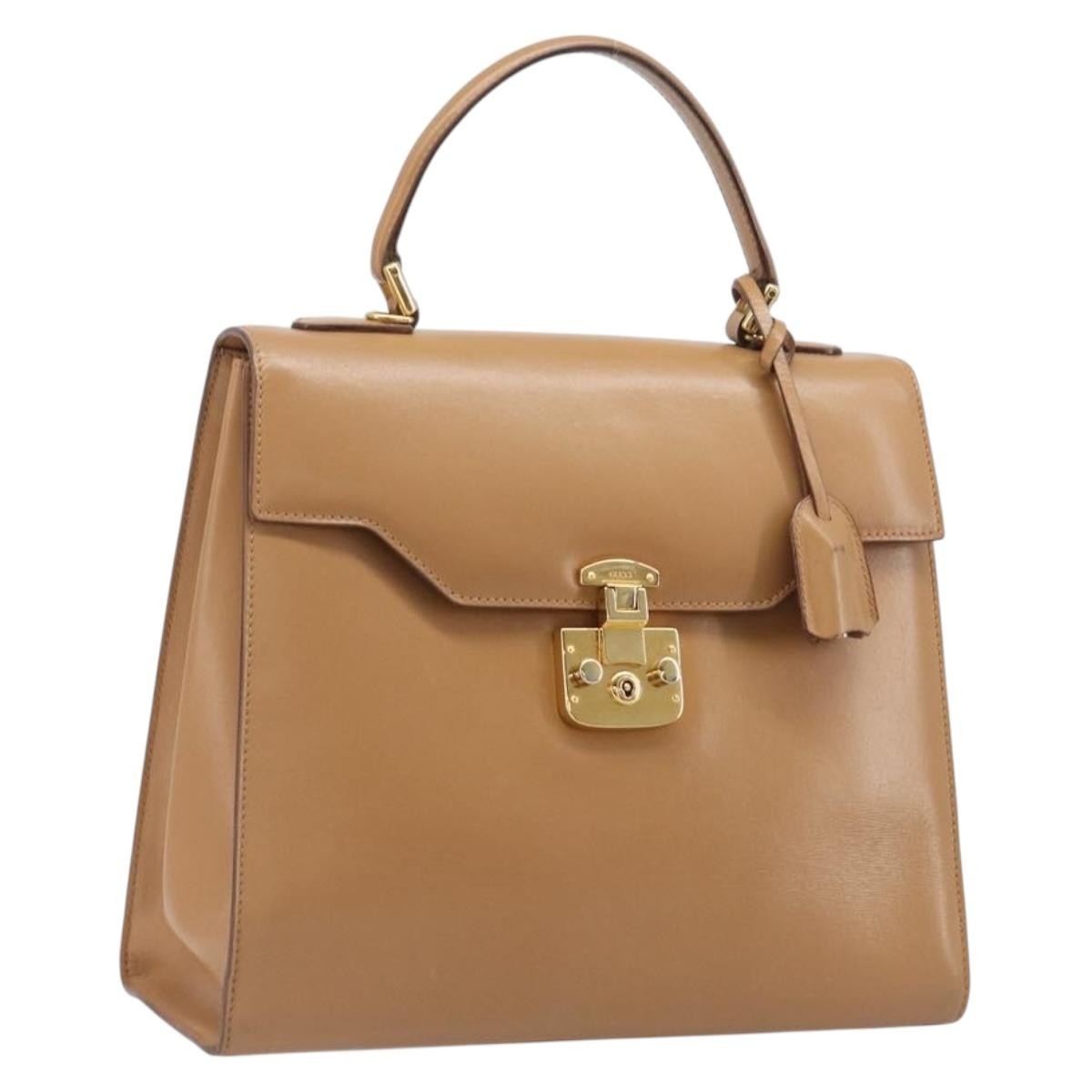 Gucci Vintage Lady Lock Top Handle Leather Beige Leather Handbag (Pre-Owned)