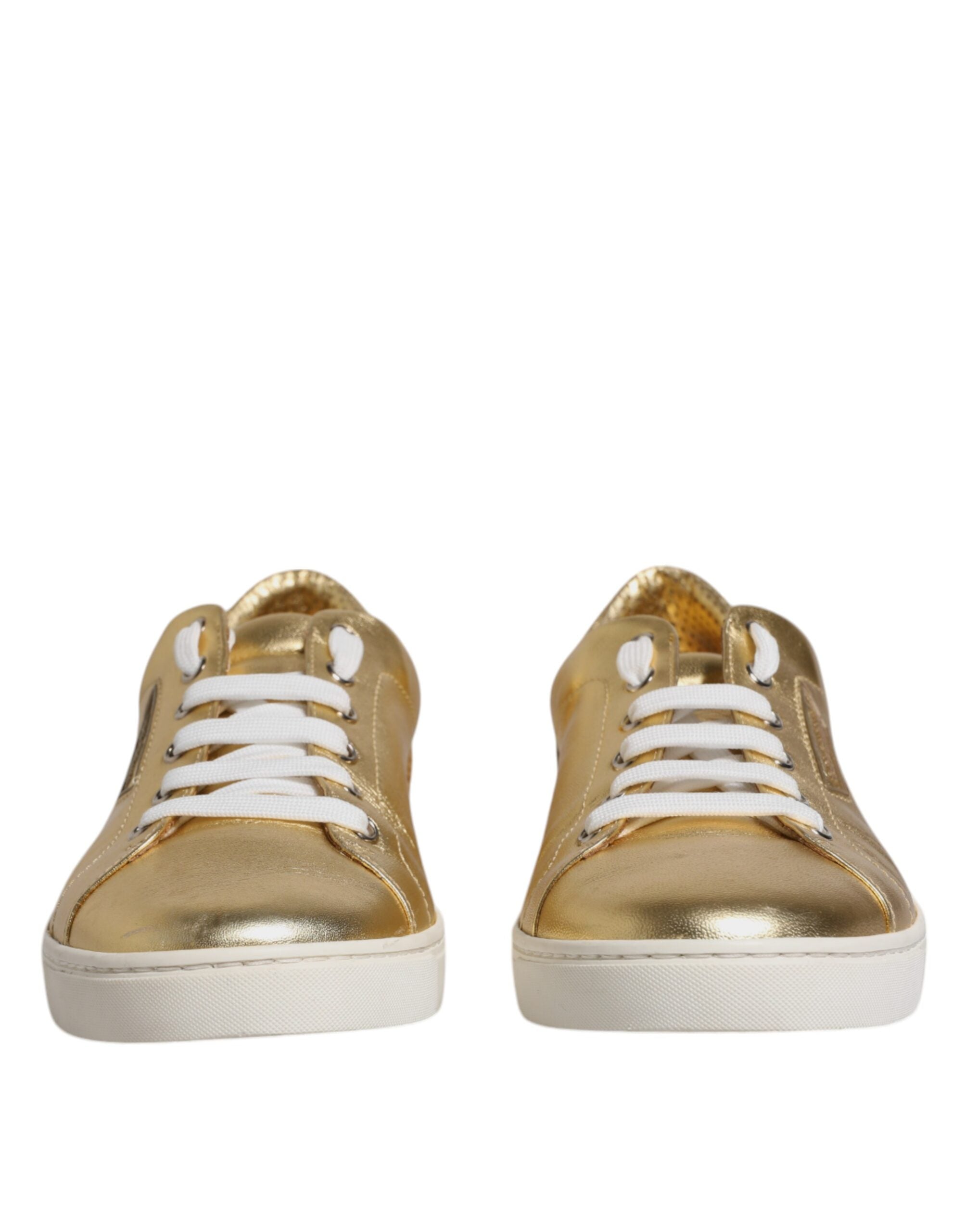 Dolce & Gabbana Gold Leather Logo London Men Sneakers Men's Shoes