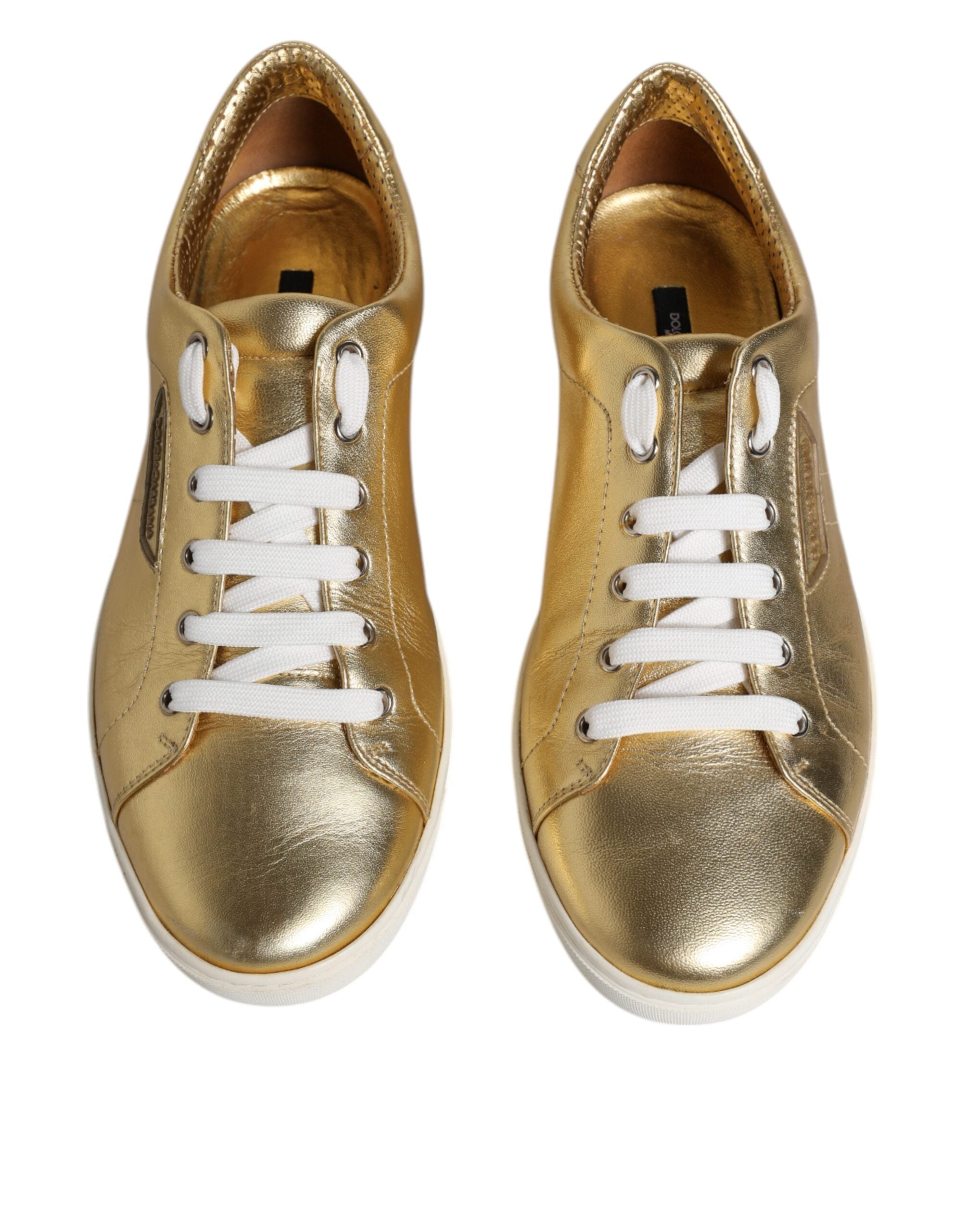 Dolce & Gabbana Gold Leather Logo London Men Sneakers Men's Shoes