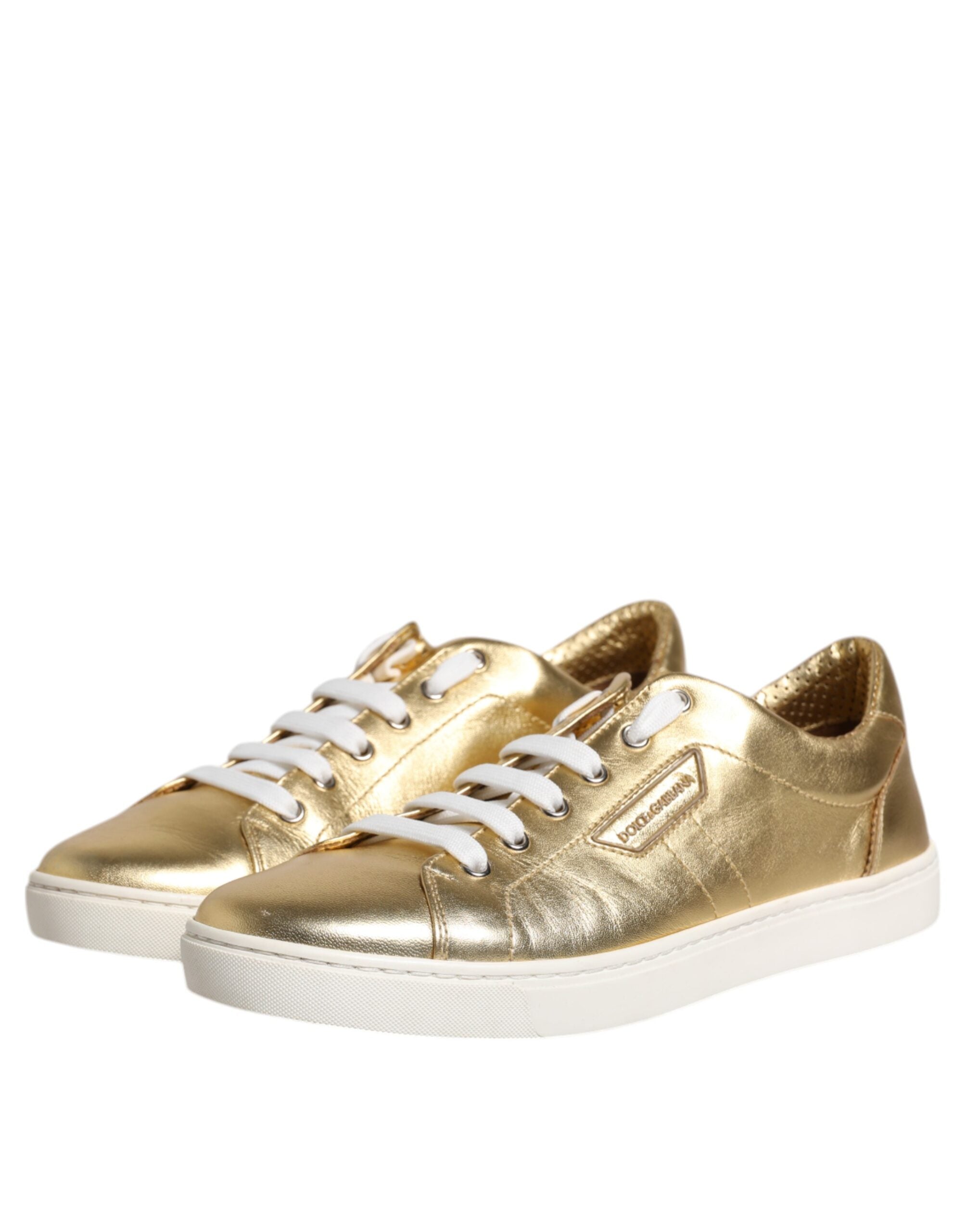 Dolce & Gabbana Gold Leather Logo London Men Sneakers Men's Shoes