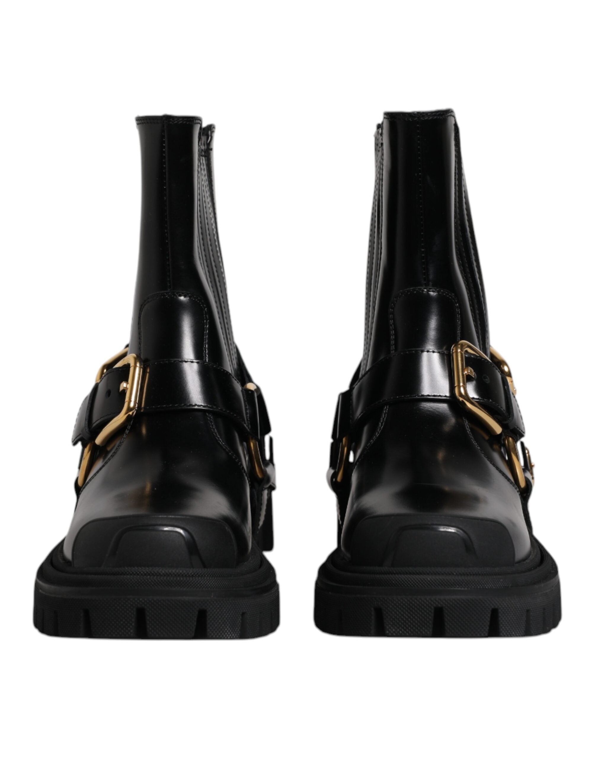 Dolce & Gabbana Black Leather Slip On Stretch Trekking Boots Men's Shoes