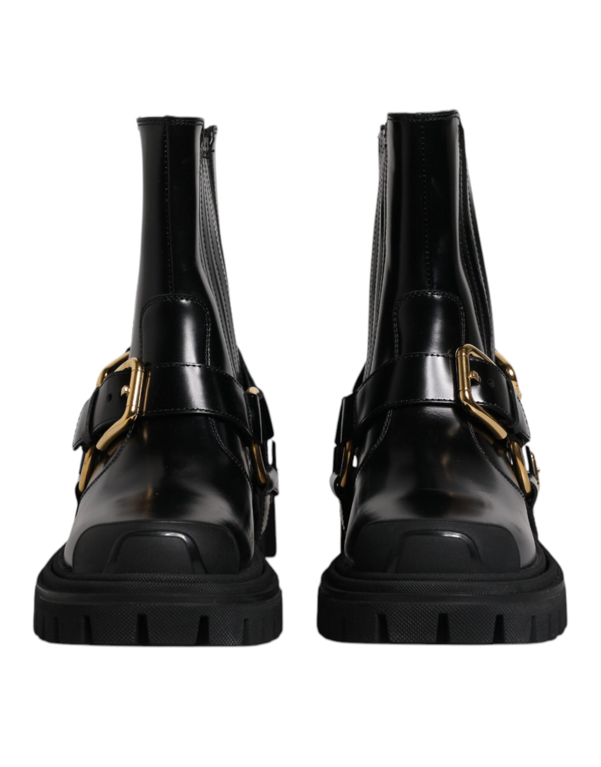 Dolce & Gabbana Black Leather Slip On Stretch Trekking Boots Men's Shoes