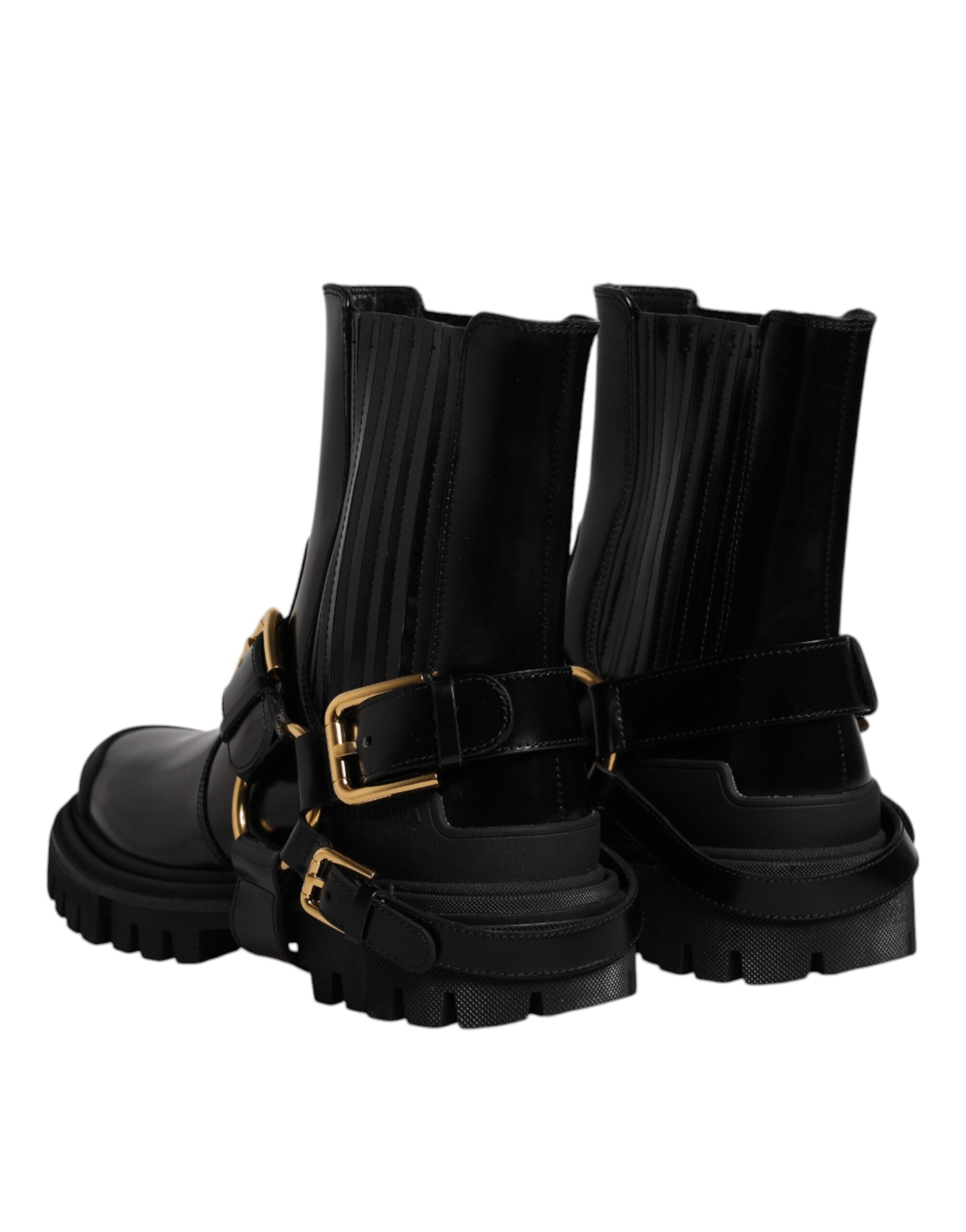 Dolce & Gabbana Black Leather Slip On Stretch Trekking Boots Men's Shoes
