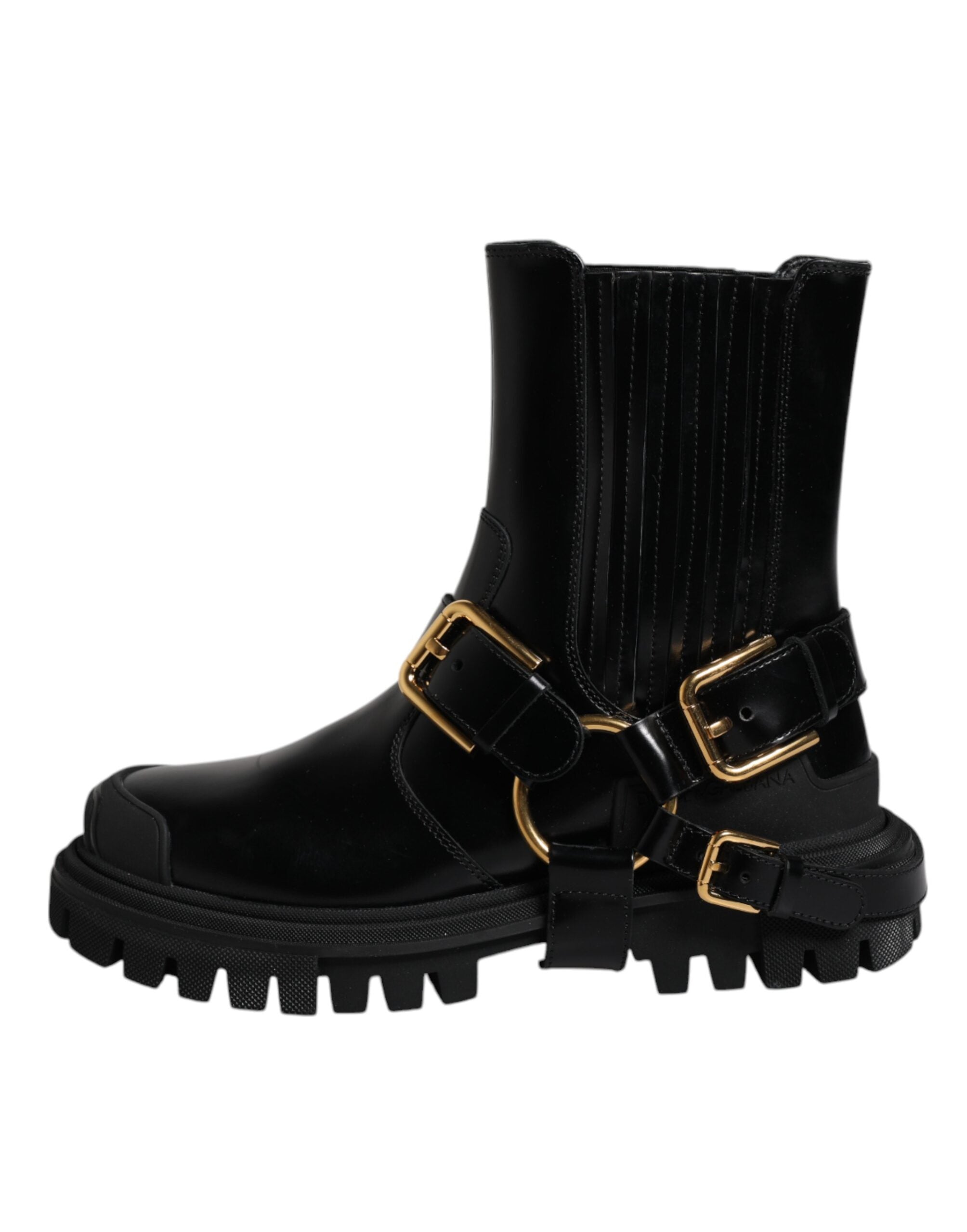 Dolce & Gabbana Black Leather Slip On Stretch Trekking Boots Men's Shoes