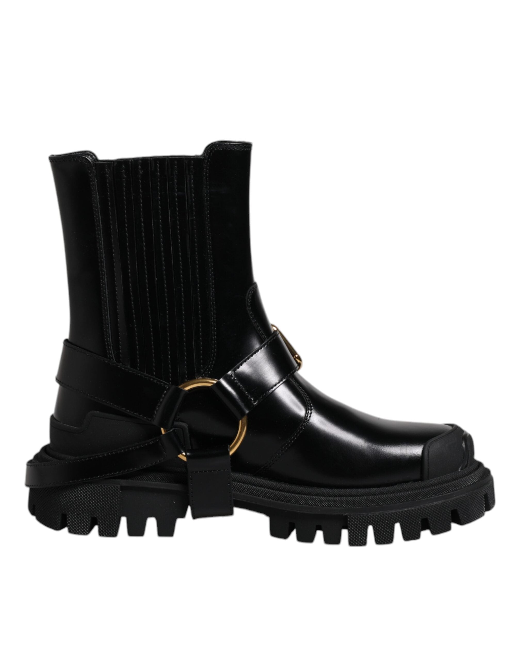 Dolce & Gabbana Black Leather Slip On Stretch Trekking Boots Men's Shoes