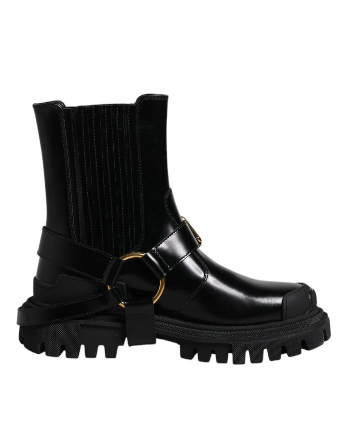 Dolce & Gabbana Black Leather Slip On Stretch Trekking Boots Men's Shoes