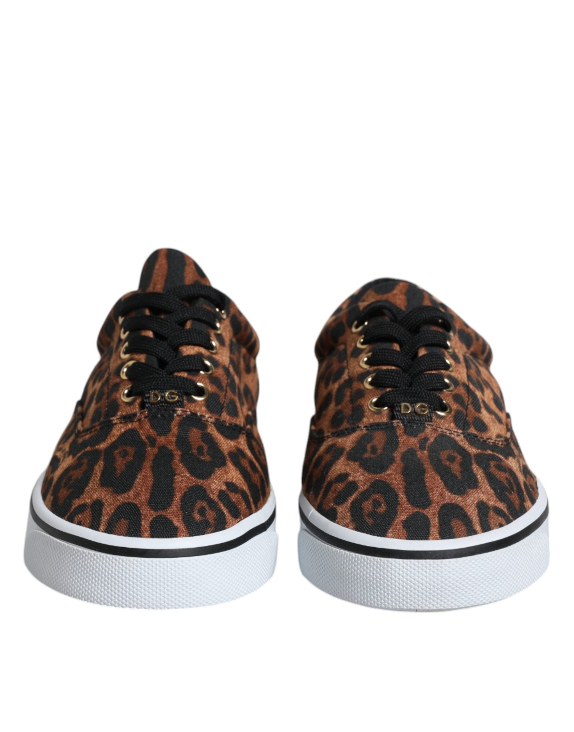 Dolce & Gabbana Brown Leopard Logo Print Cotton Sneakers Men's Shoes
