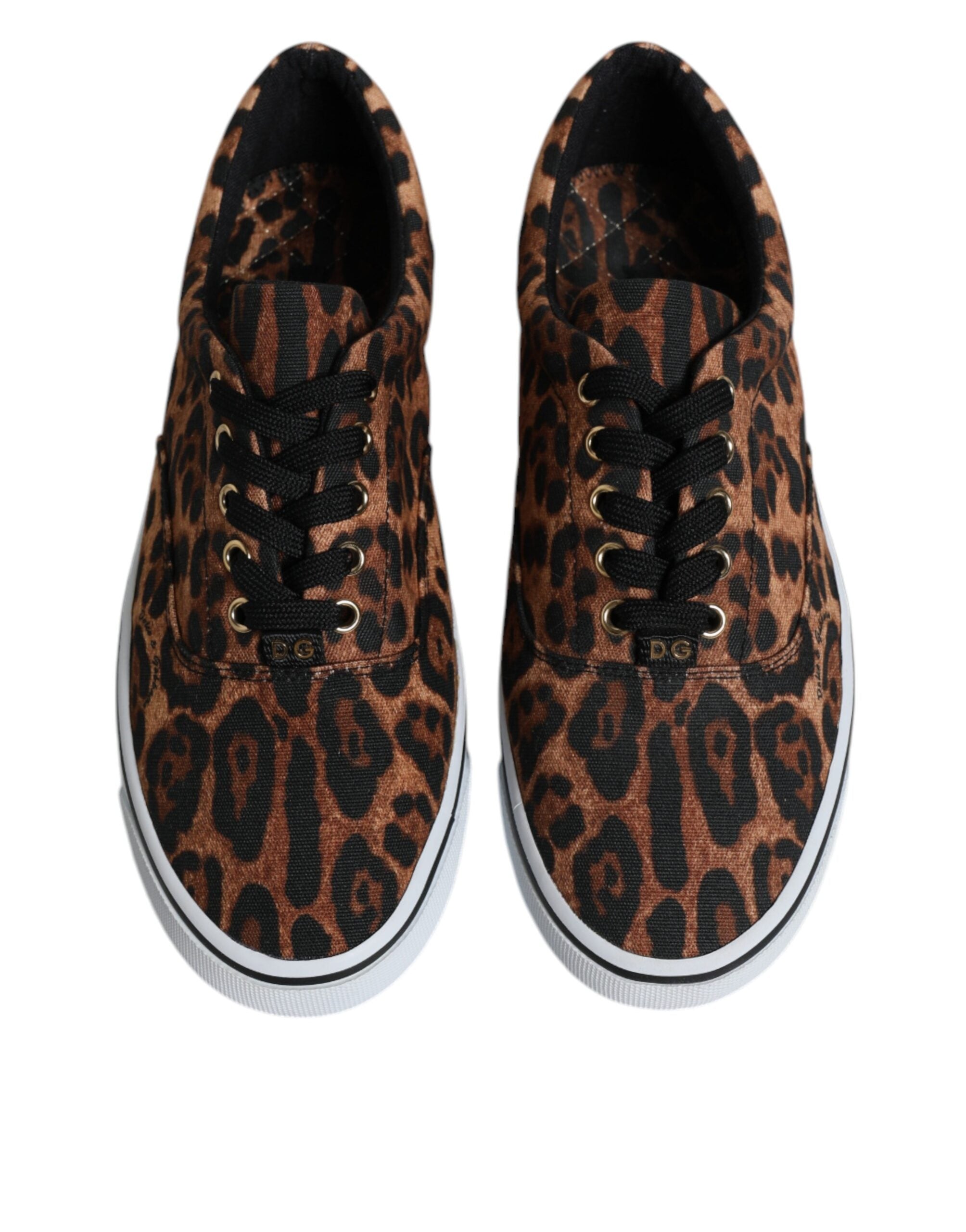 Dolce & Gabbana Brown Leopard Logo Print Cotton Sneakers Men's Shoes