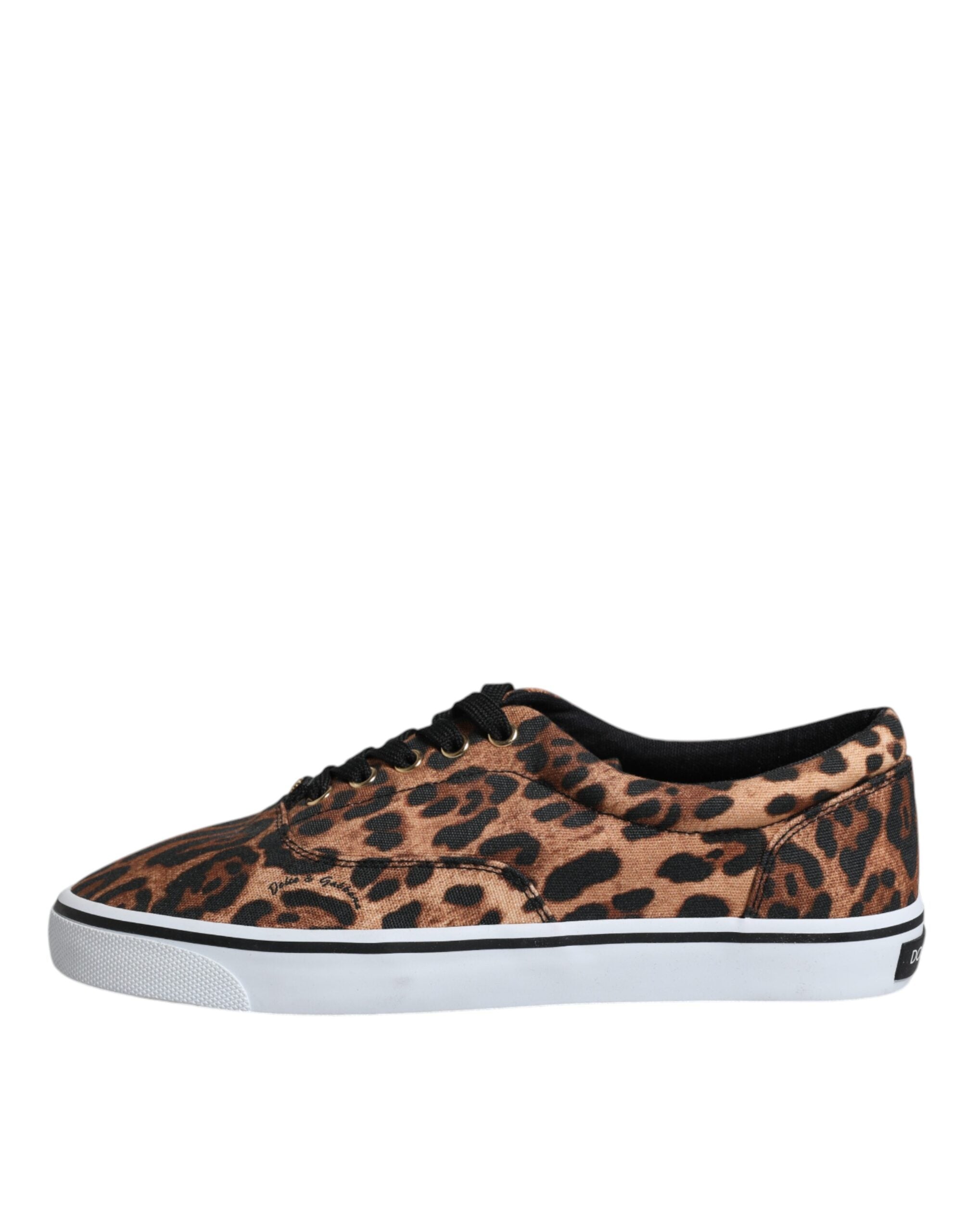 Dolce & Gabbana Brown Leopard Logo Print Cotton Sneakers Men's Shoes