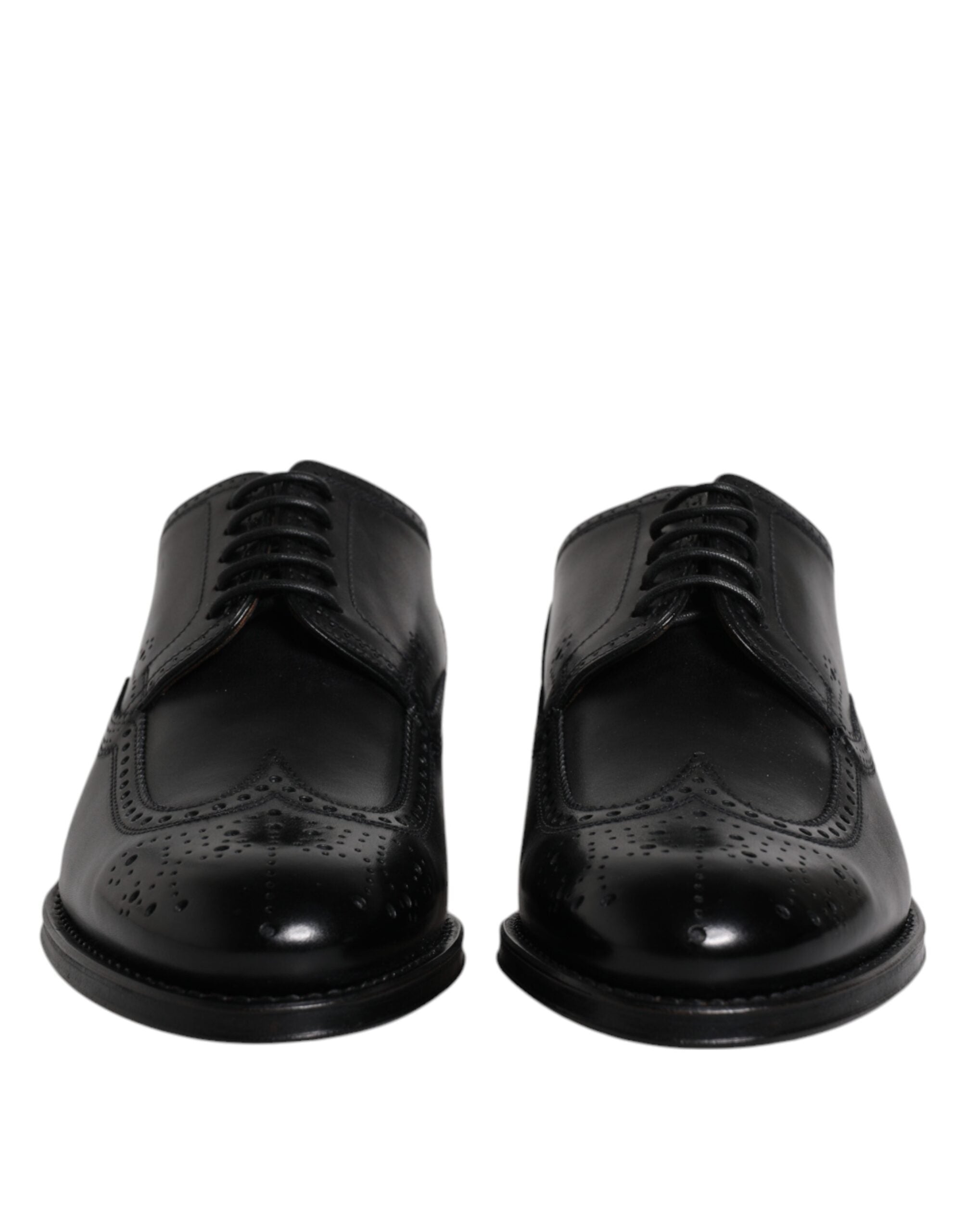 Dolce & Gabbana Black Leather Derby Wingtip Formal Men's Shoes