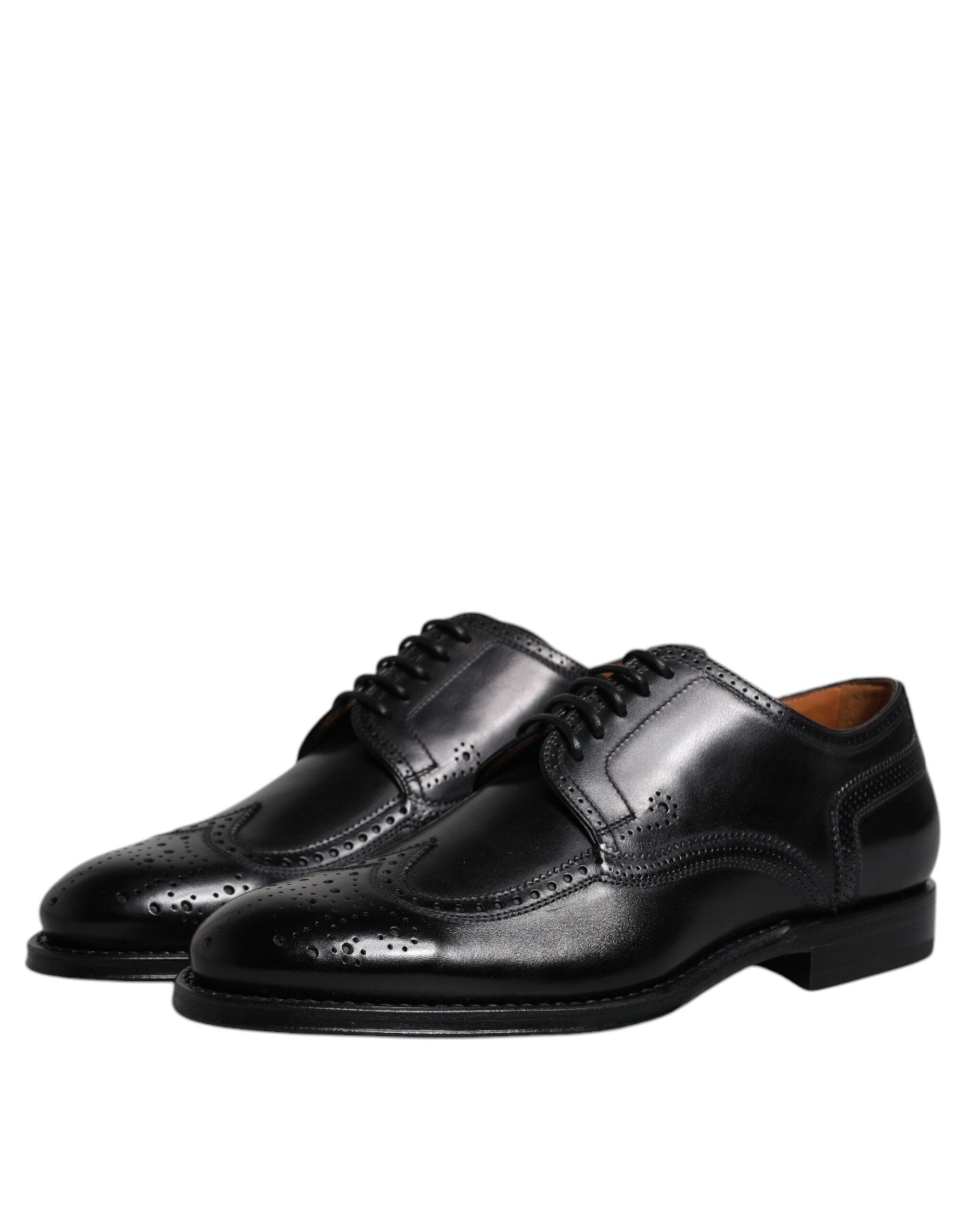 Dolce & Gabbana Black Leather Derby Wingtip Formal Men's Shoes
