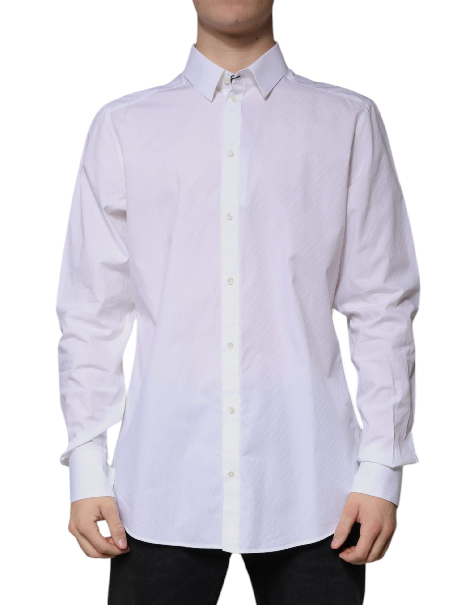 Dolce & Gabbana White Cotton Long Sleeve MARTINI Dress Men's Shirt (Pre-Owned)