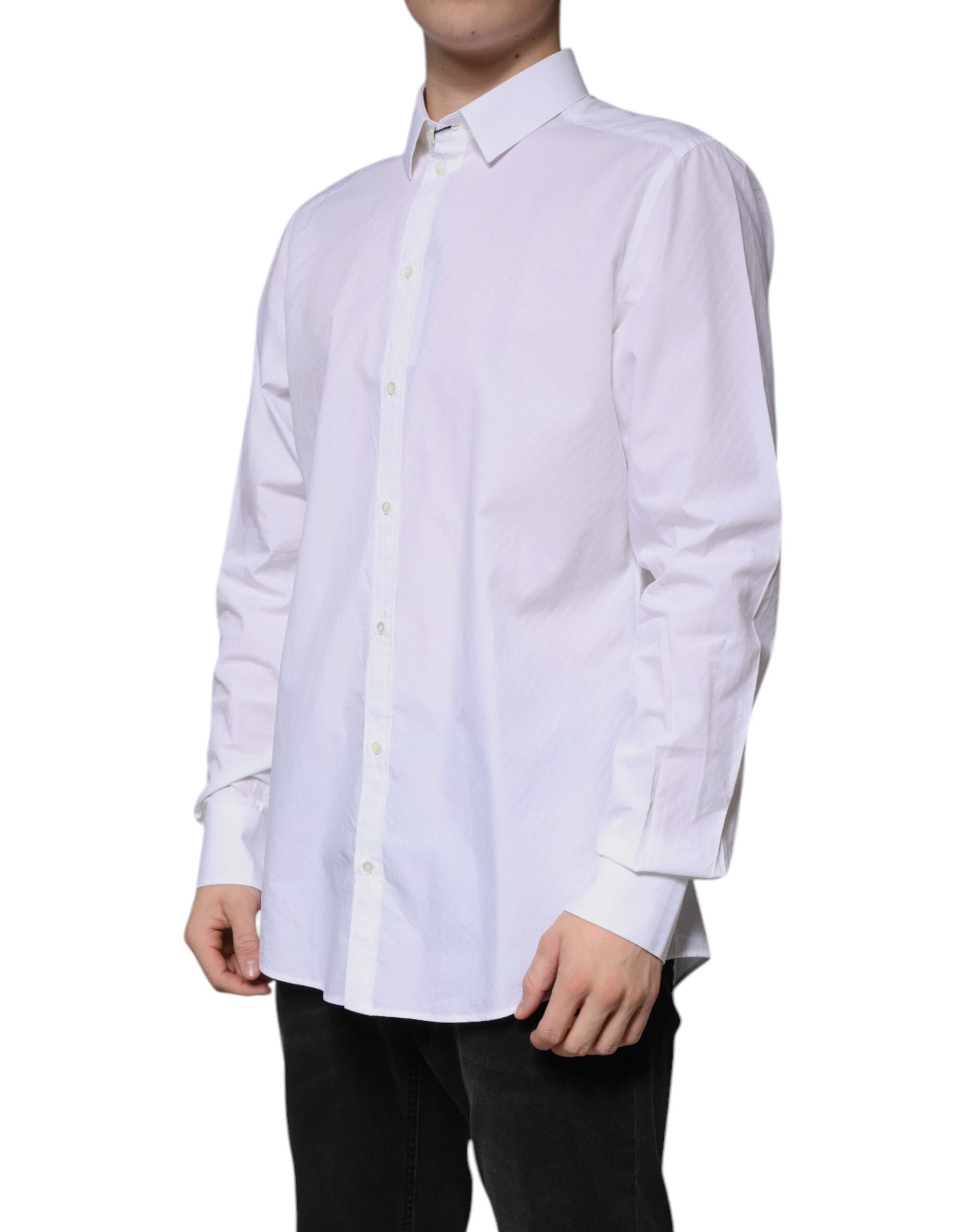 Dolce & Gabbana White Cotton Long Sleeve MARTINI Dress Men's Shirt (Pre-Owned)