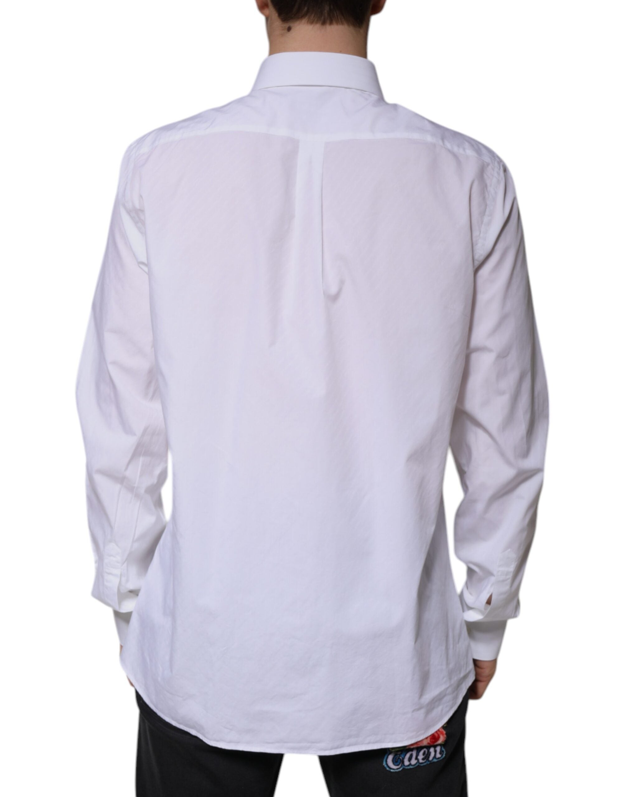 Dolce & Gabbana White Cotton Long Sleeve MARTINI Dress Men's Shirt (Pre-Owned)