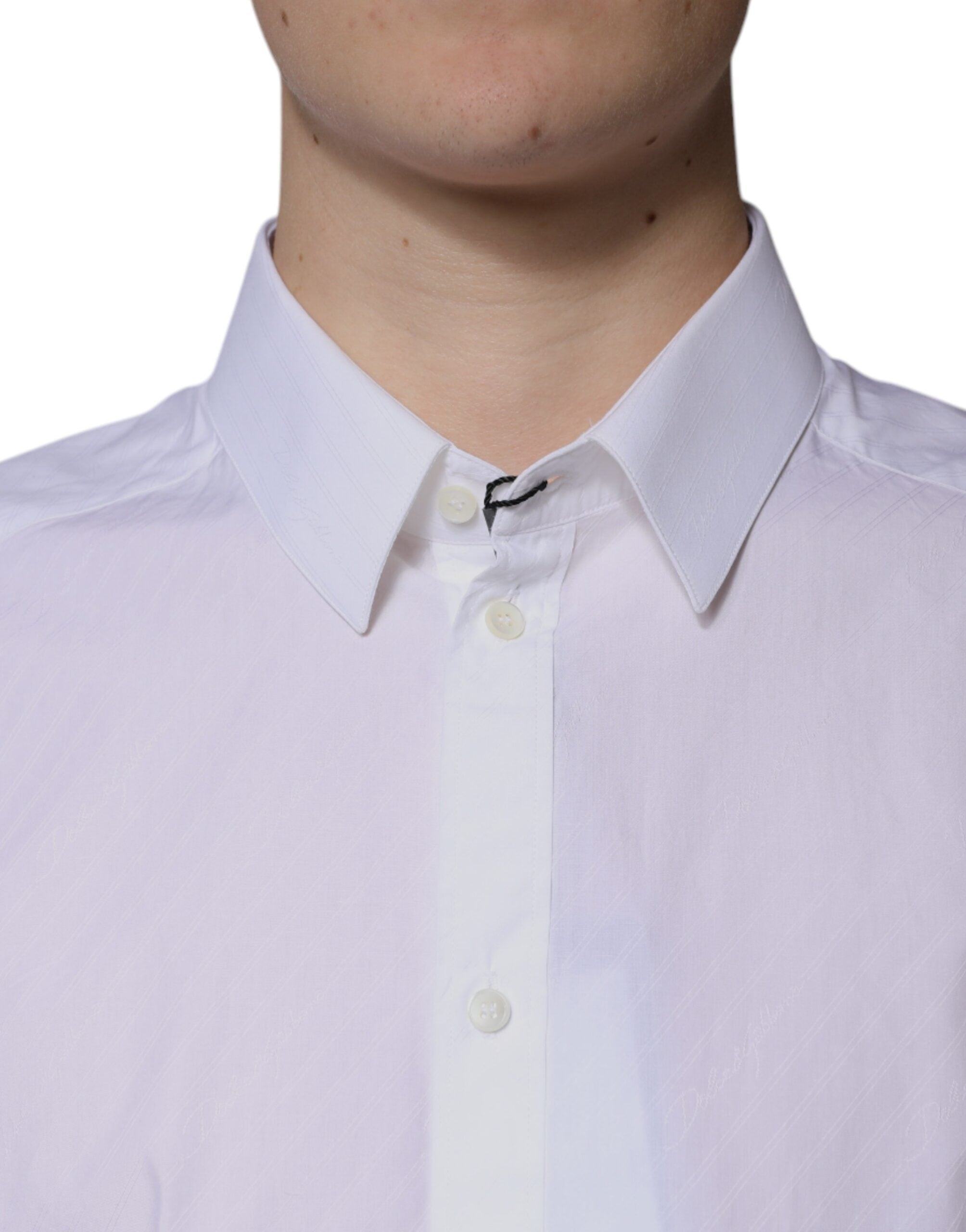 Dolce & Gabbana White Cotton Long Sleeve MARTINI Dress Men's Shirt (Pre-Owned)