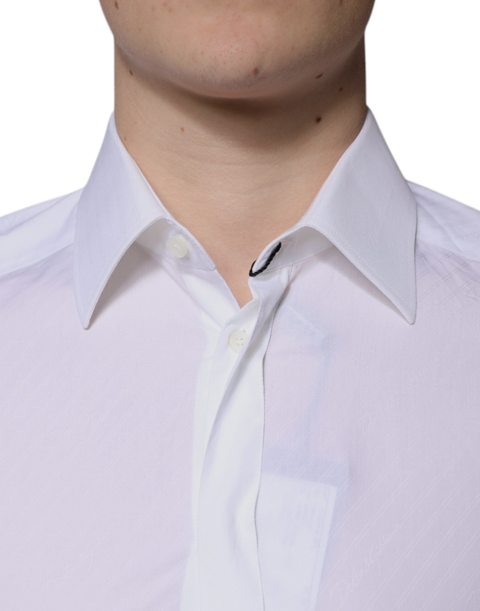 Dolce & Gabbana White Cotton Long Sleeve GOLD Dress Men's Shirt (Pre-Owned)