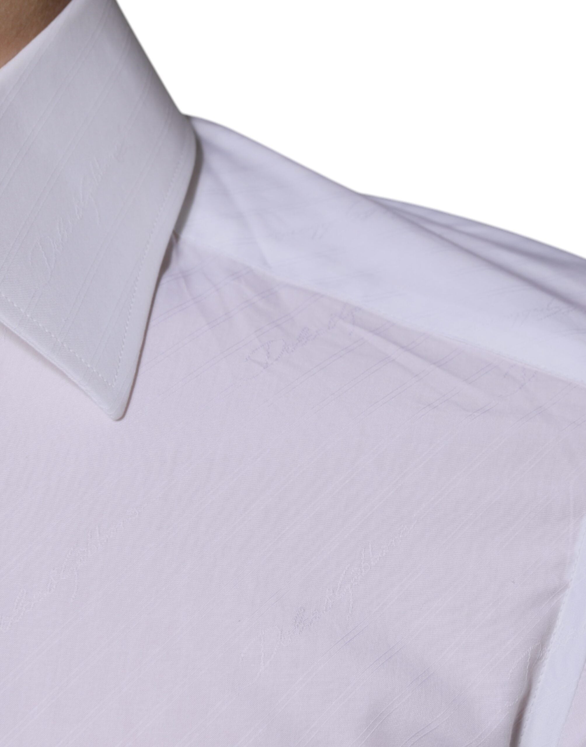 Dolce & Gabbana White Cotton Long Sleeve GOLD Dress Men's Shirt (Pre-Owned)