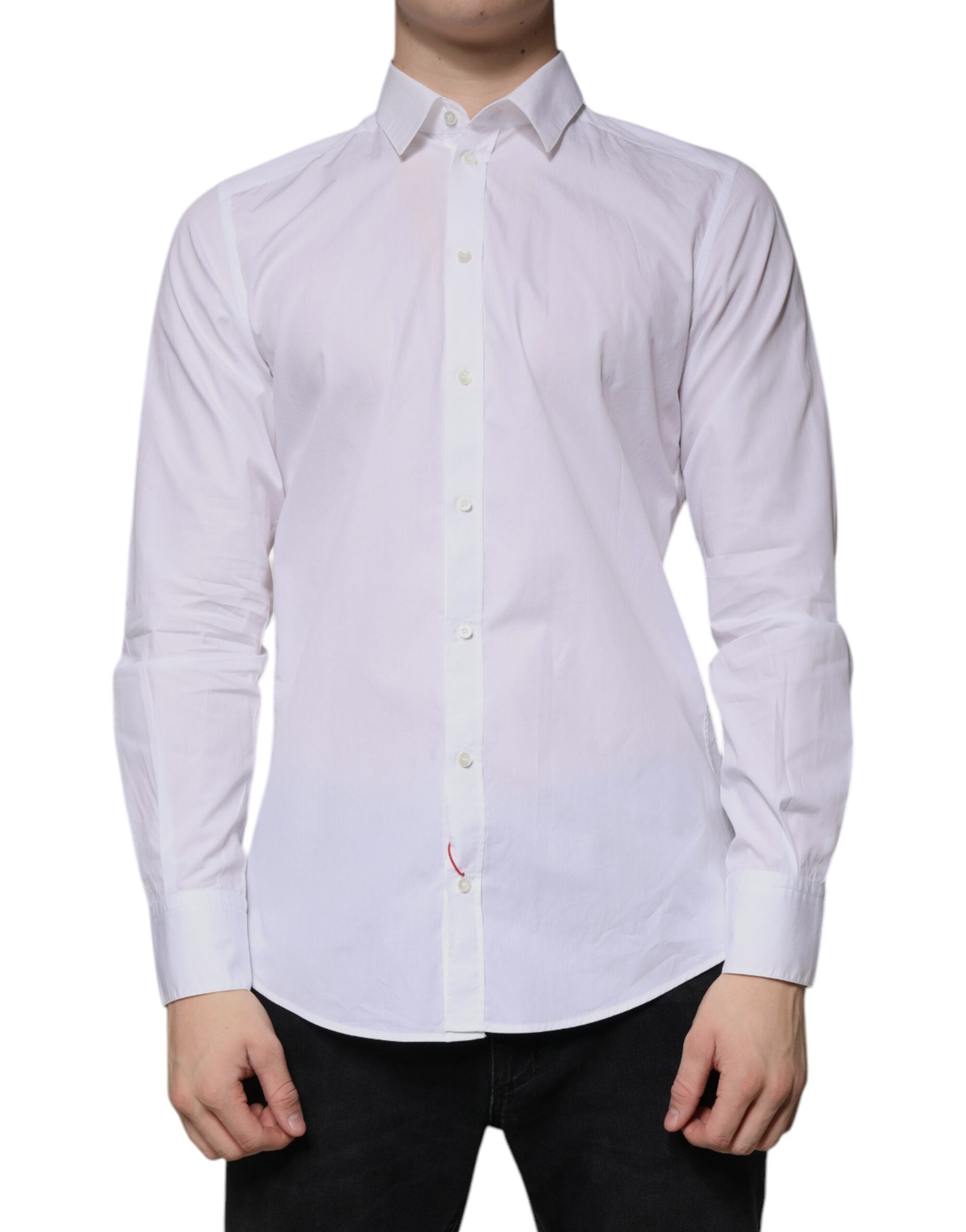 Dolce & Gabbana White Cotton Long Sleeve Formal Dress Men's Shirt (Pre-Owned)